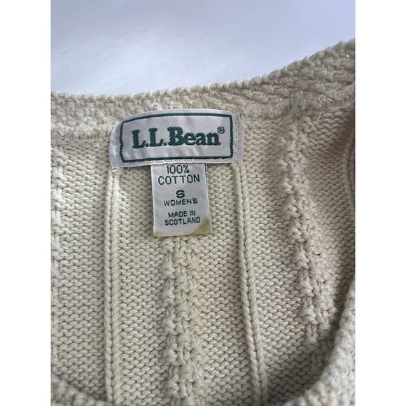 LL Bean Cable Knit 100% Cotton Pullover Sweater Womens Small Made in Scotland - Picture 3 of 12